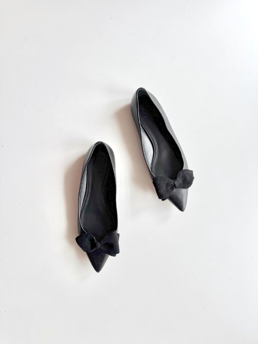 TORY BURCH Rosalind Black Leather Suede Bow Pointed Toe Ballet Flats, Size 8